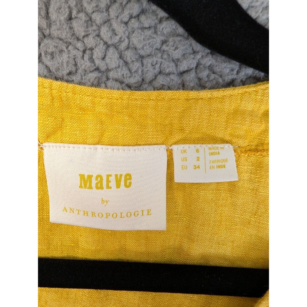 Maeve By Anthropologie Womens Mustard Yellow Marva Lace Up Linen Blouse Size 2 - Picture 4 of 10